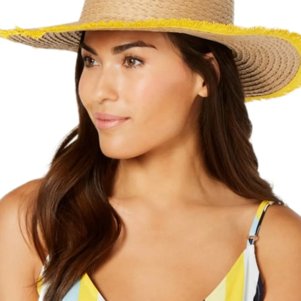 INC Pop Fray Edge Floppy Sun Hat - Yellow - Picture 2 of 4